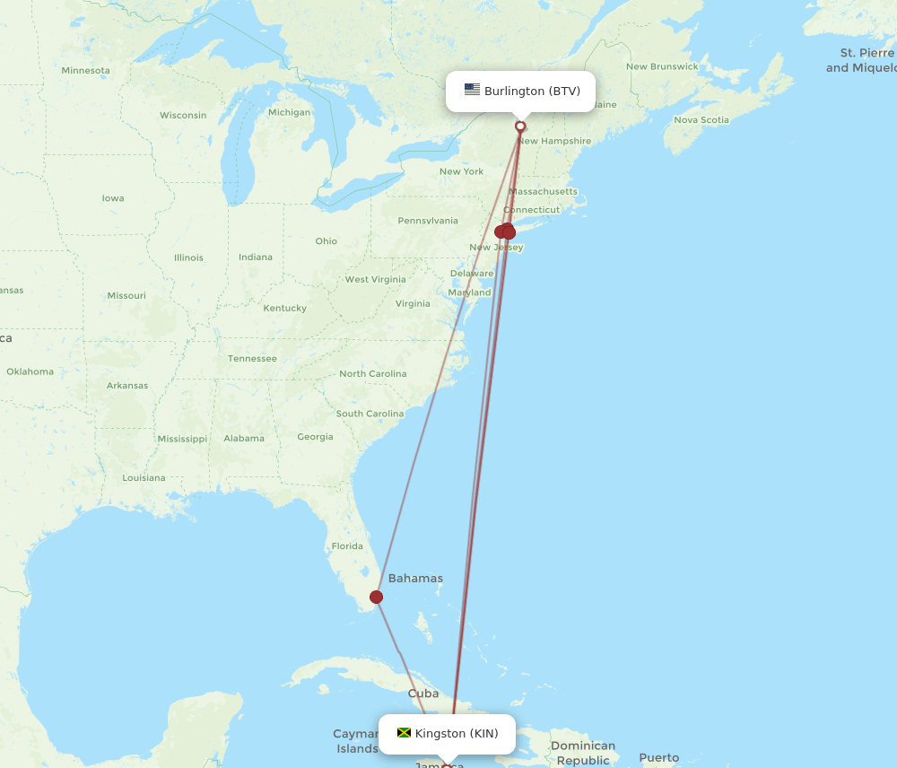 BTV-KIN flight routes