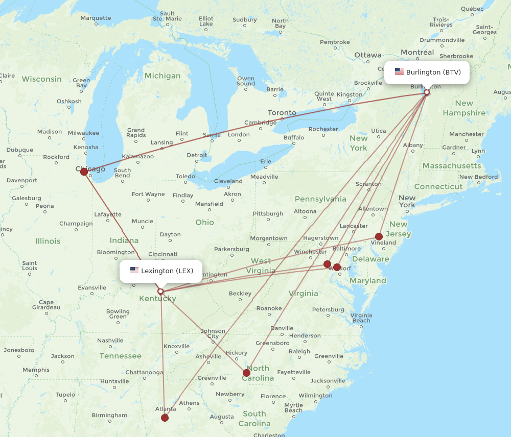 BTV-LEX flight routes