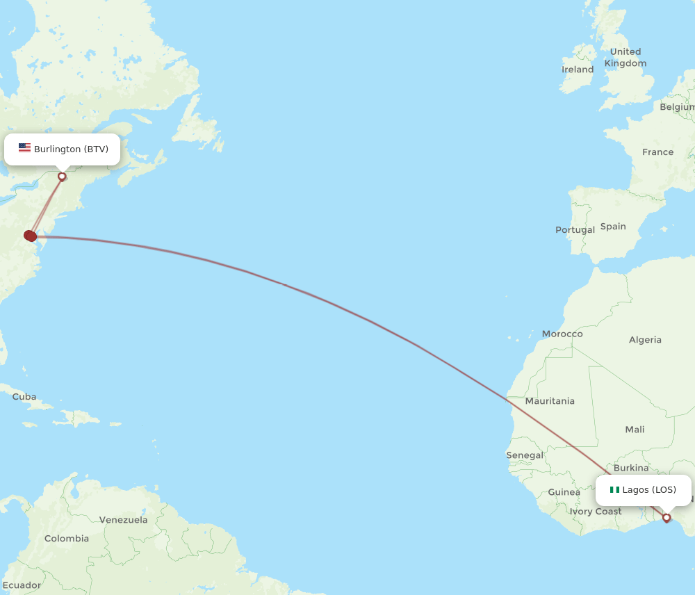 BTV-LOS flight routes