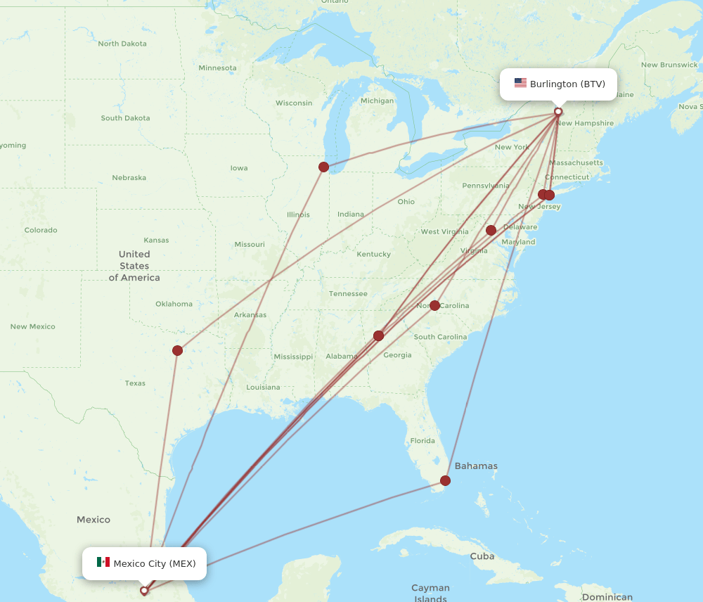 BTV-MEX flight routes