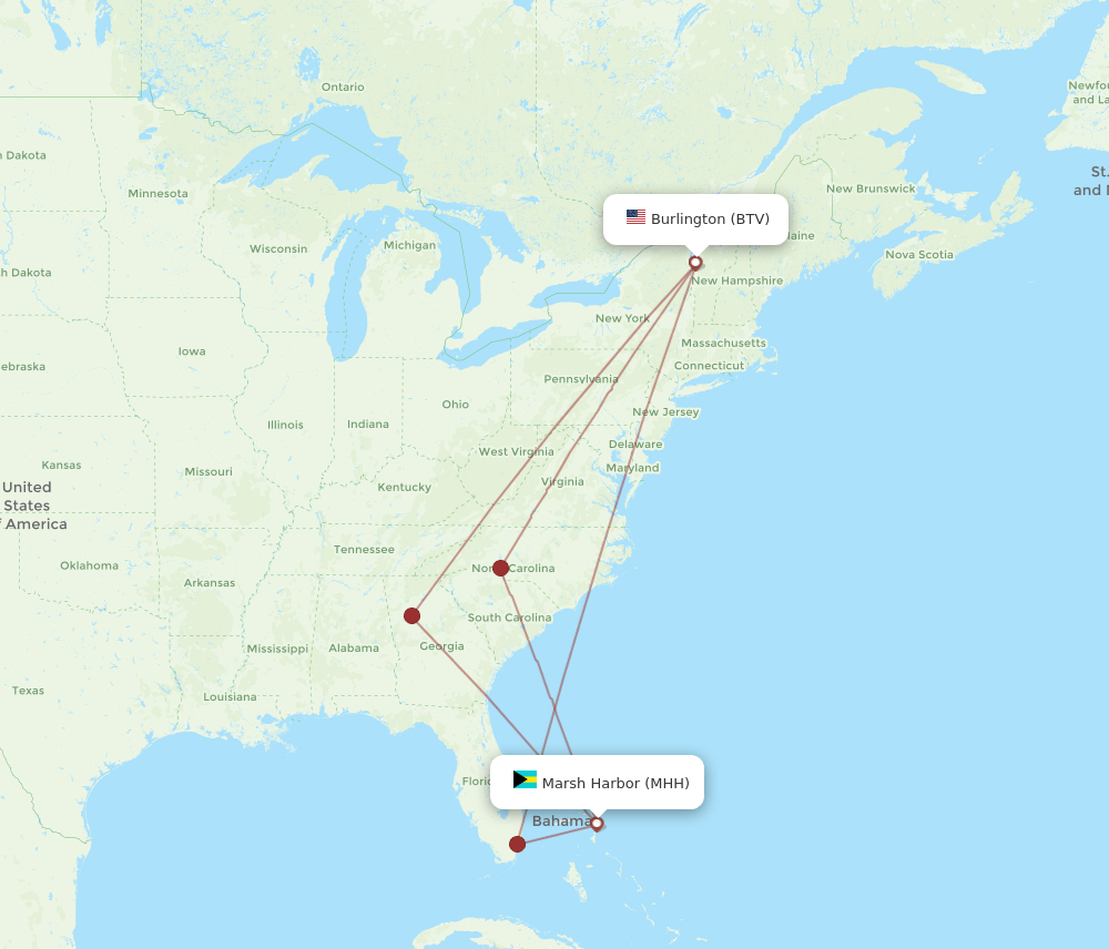 BTV to MHH flights and routes map
