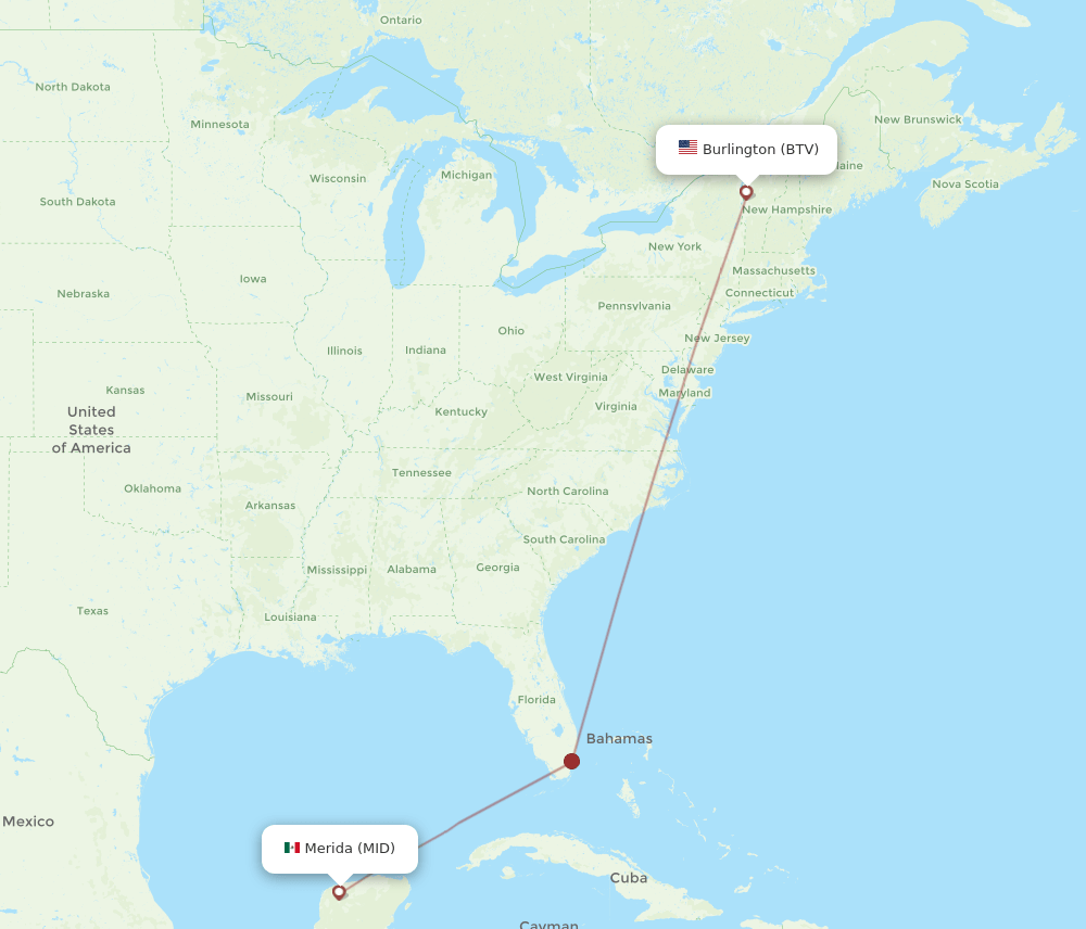 BTV-MID flight routes