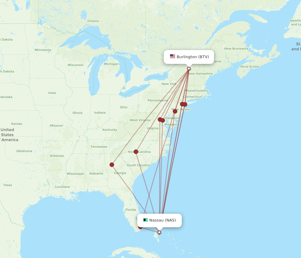 BTV to NAS flights and routes map