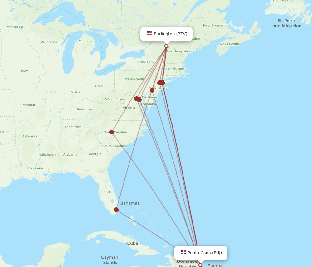 BTV-PUJ flight routes