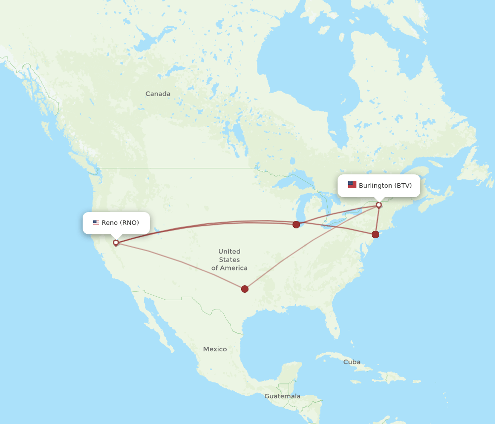 BTV-RNO flight routes