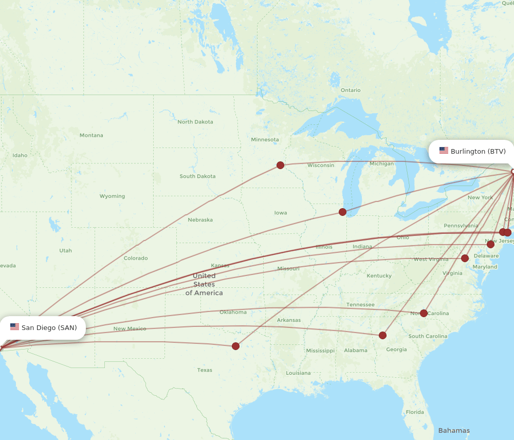 BTV-SAN flight routes