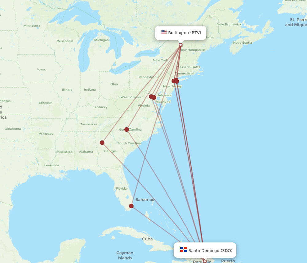 BTV-SDQ flight routes