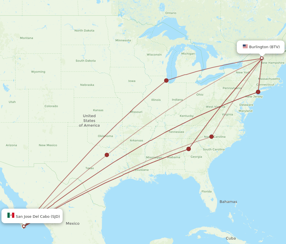 BTV-SJD flight routes