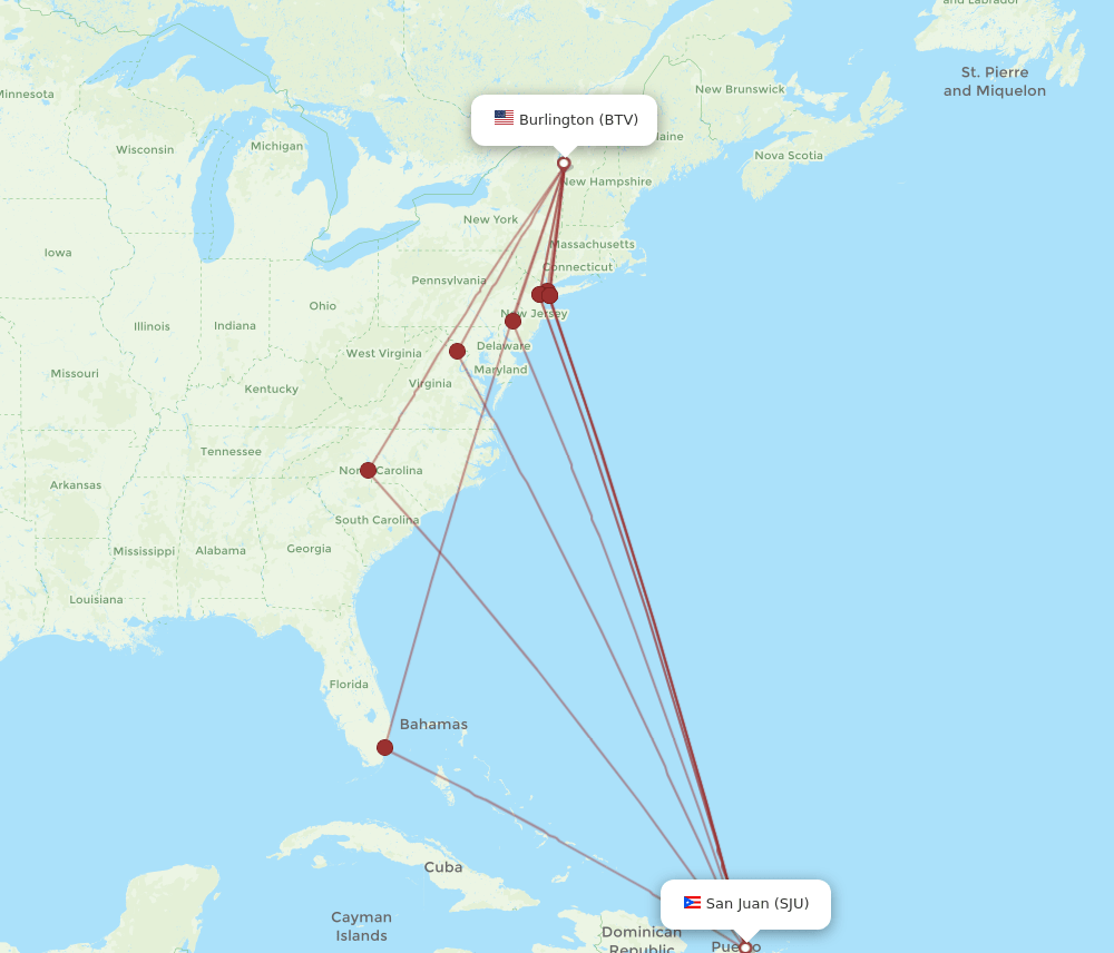 BTV-SJU flight routes