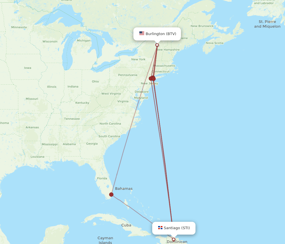 BTV to STI flights and routes map