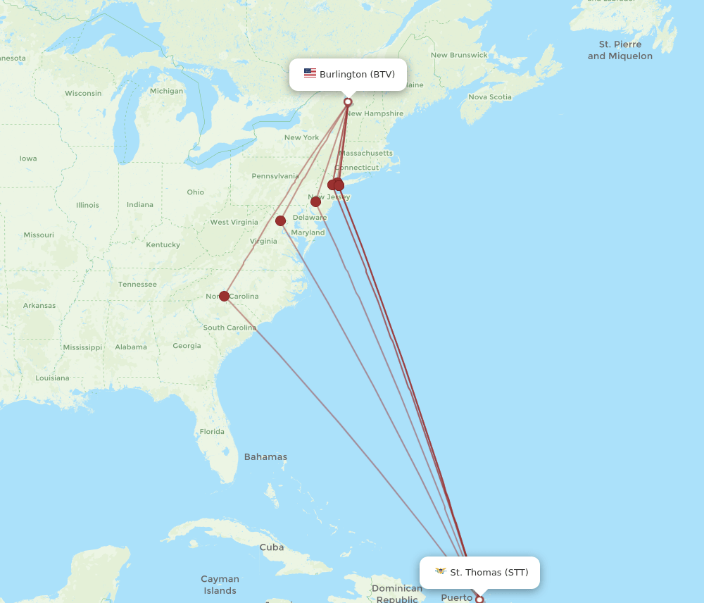 BTV-STT flight routes