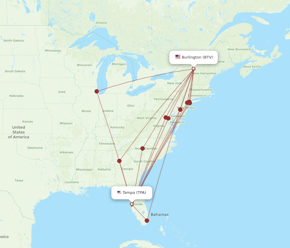BTV-TPA flight routes