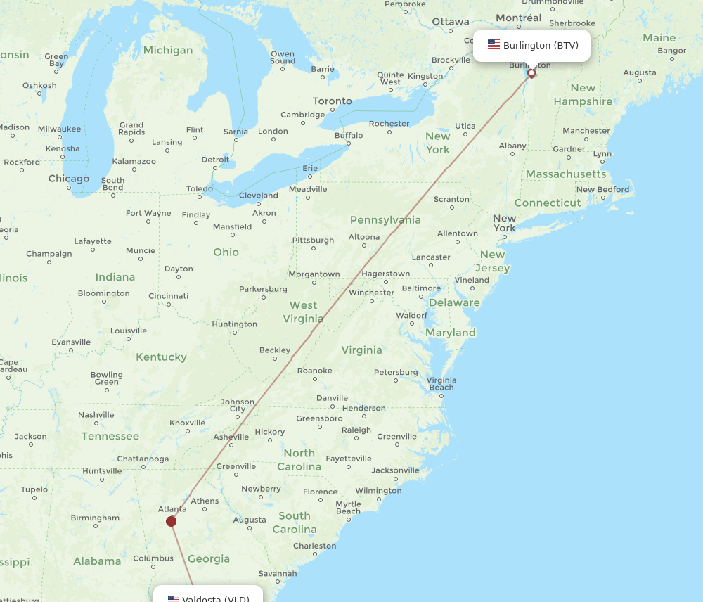BTV-VLD flight routes