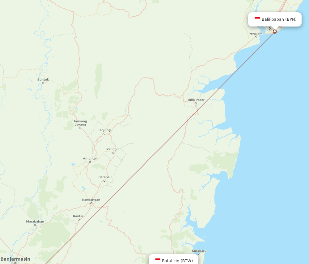 BTW to BPN flights and routes map