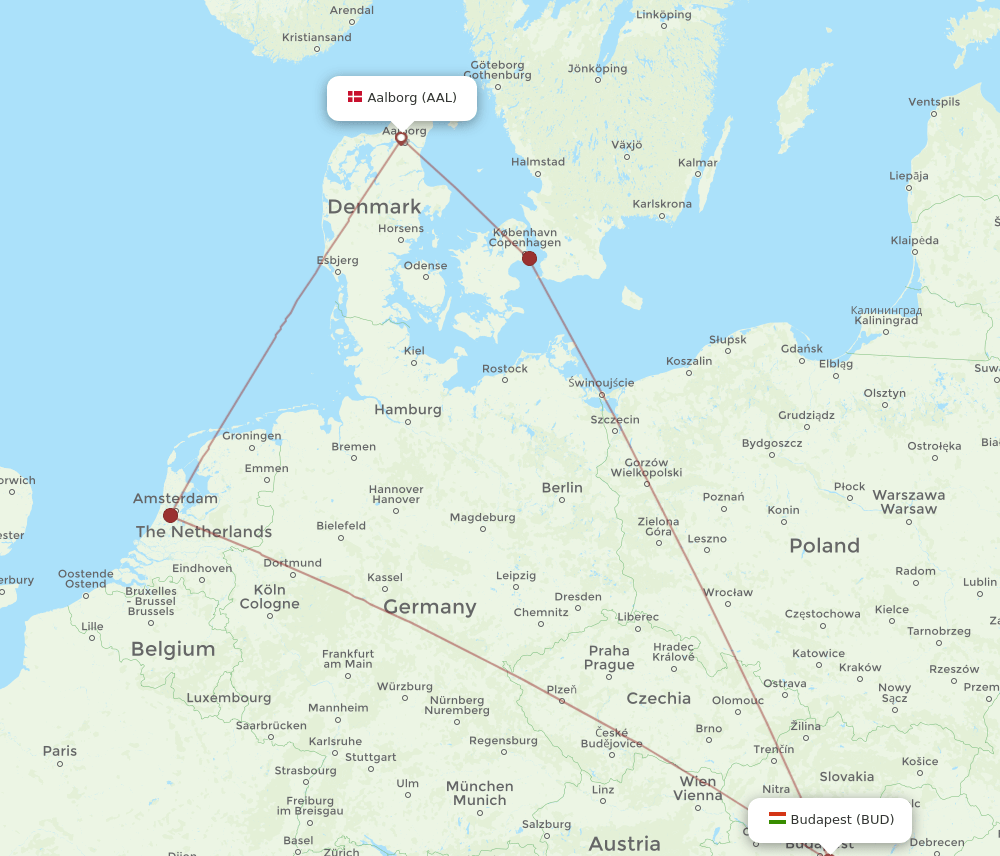 BUD-AAL flight routes
