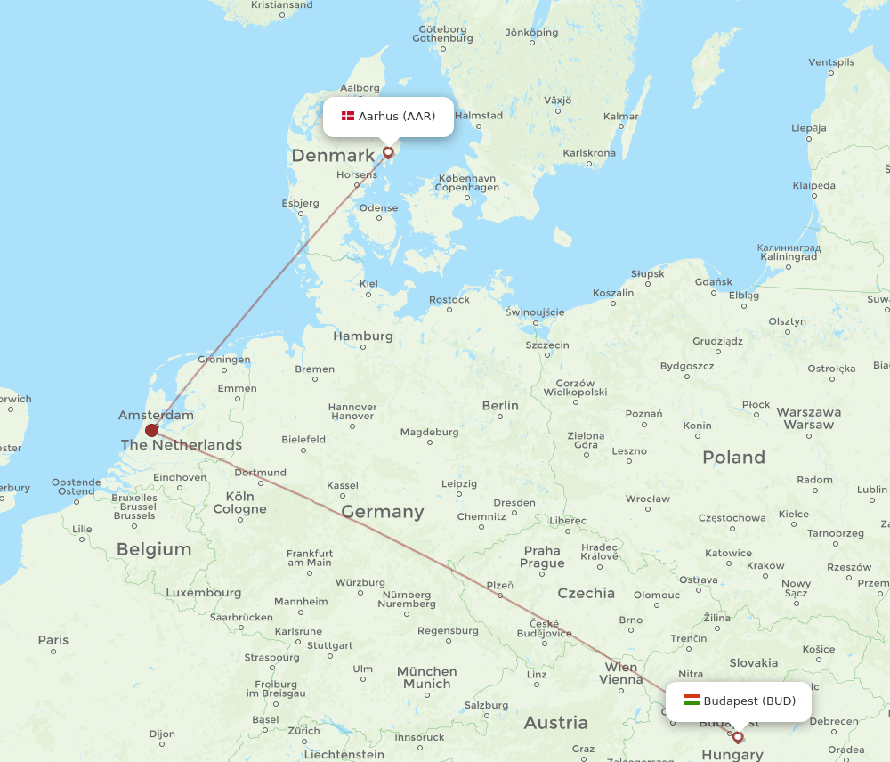 BUD-AAR flight routes