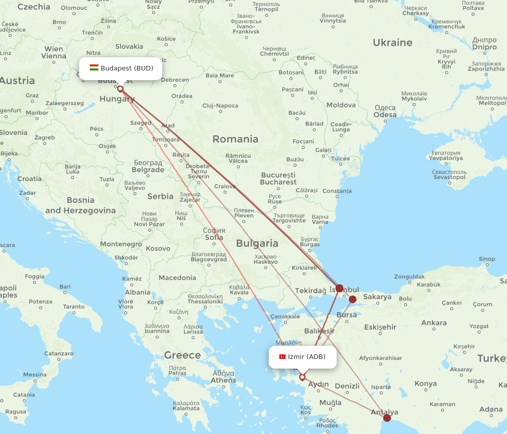 BUD to ADB flights and routes map