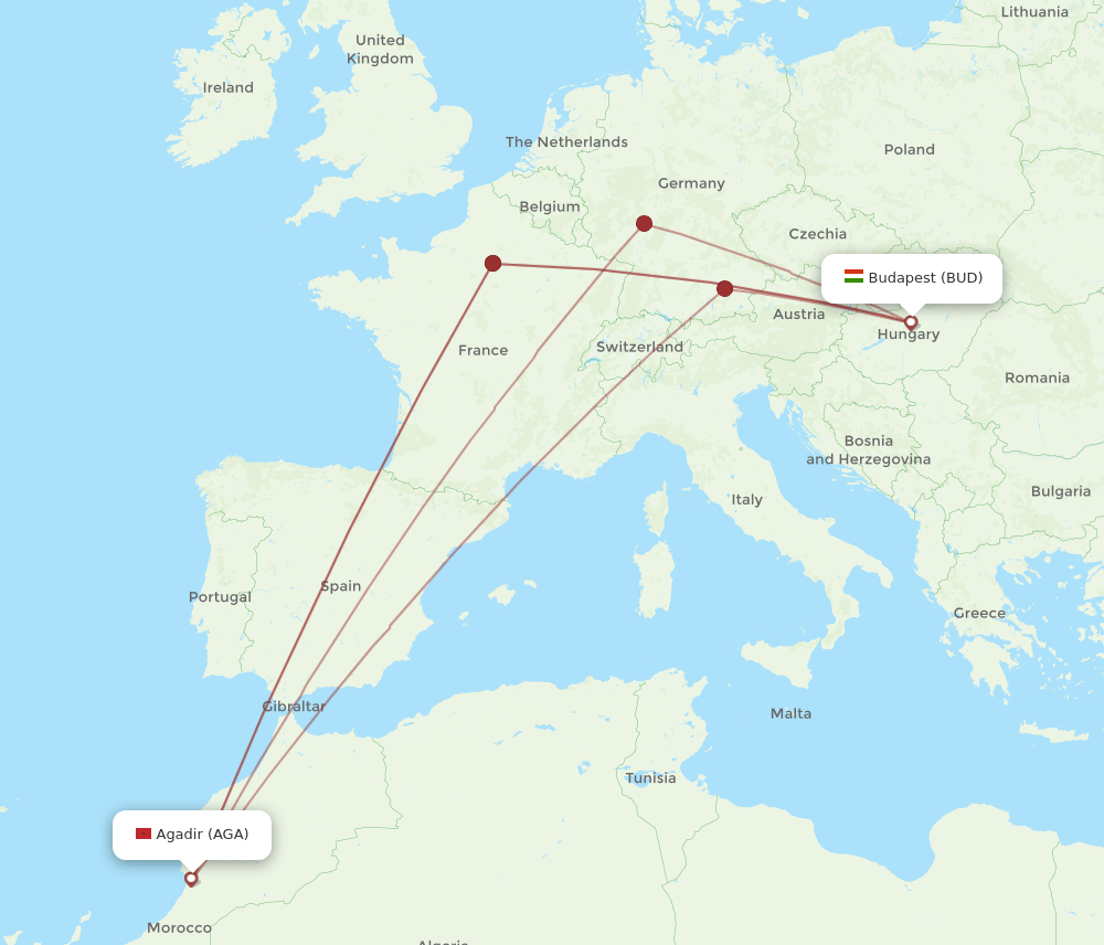 BUD-AGA flight routes