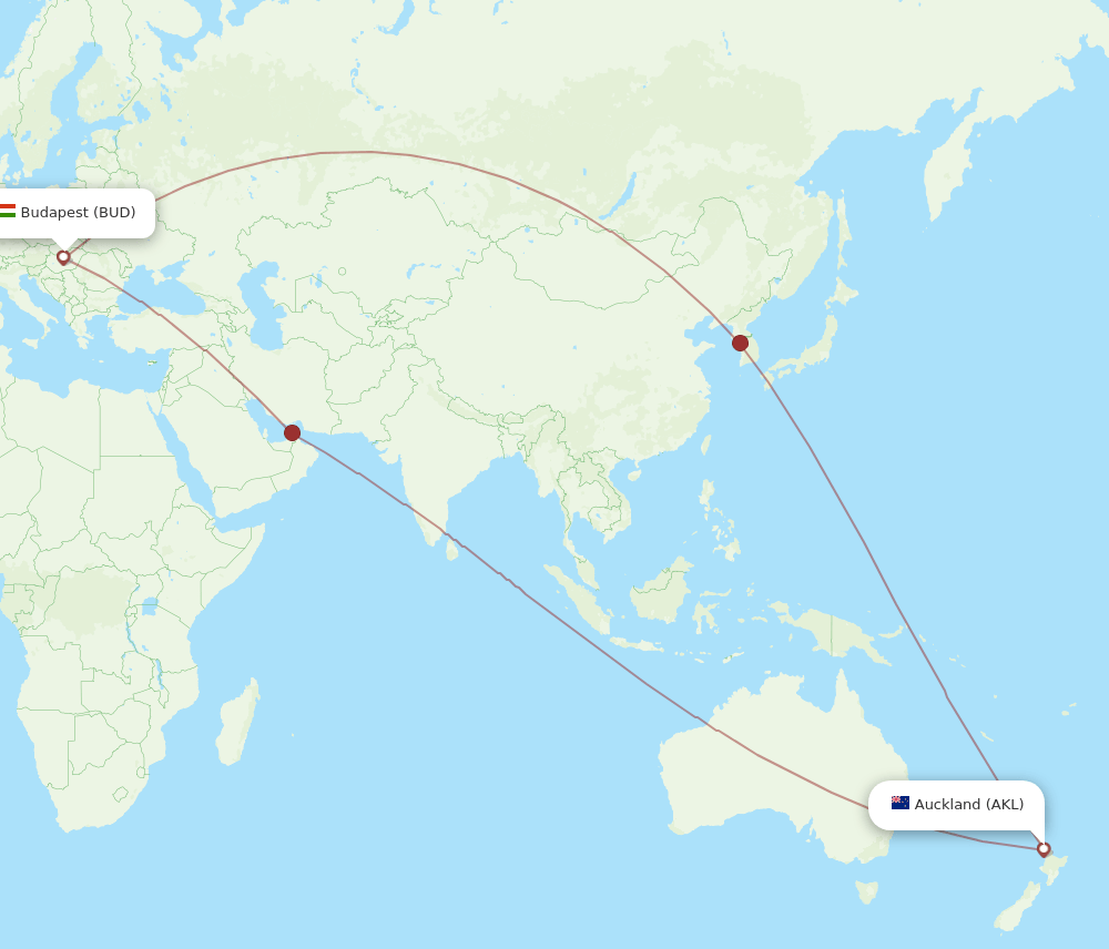 BUD-AKL flight routes