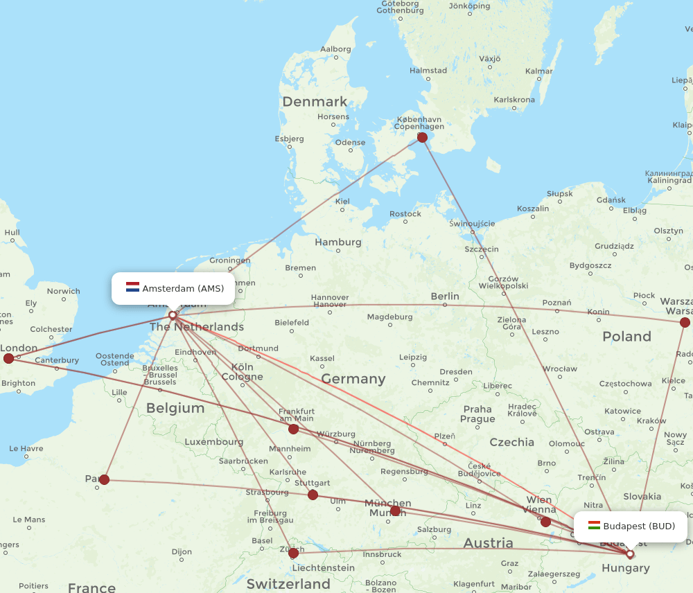 BUD-AMS flight routes