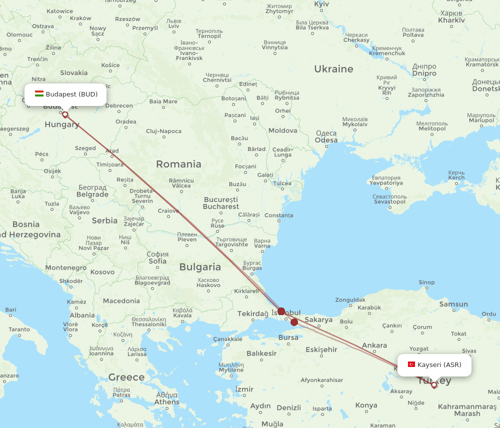 BUD to ASR flights and routes map