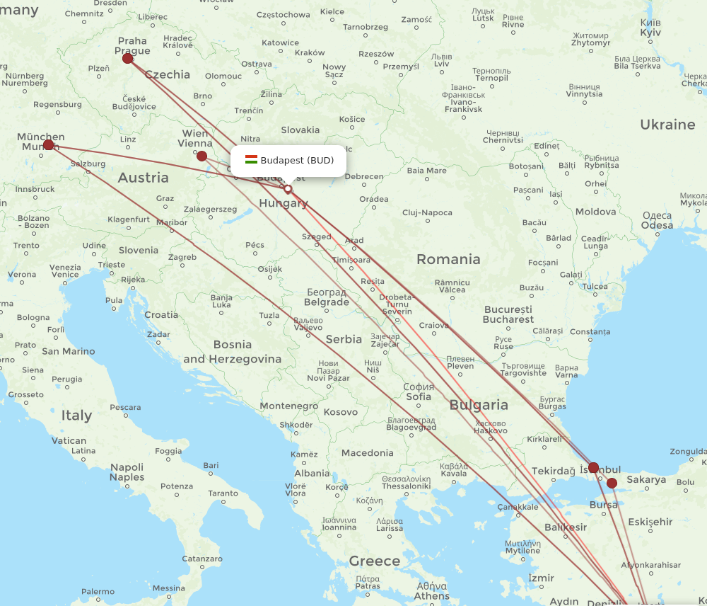 BUD to AYT flights and routes map