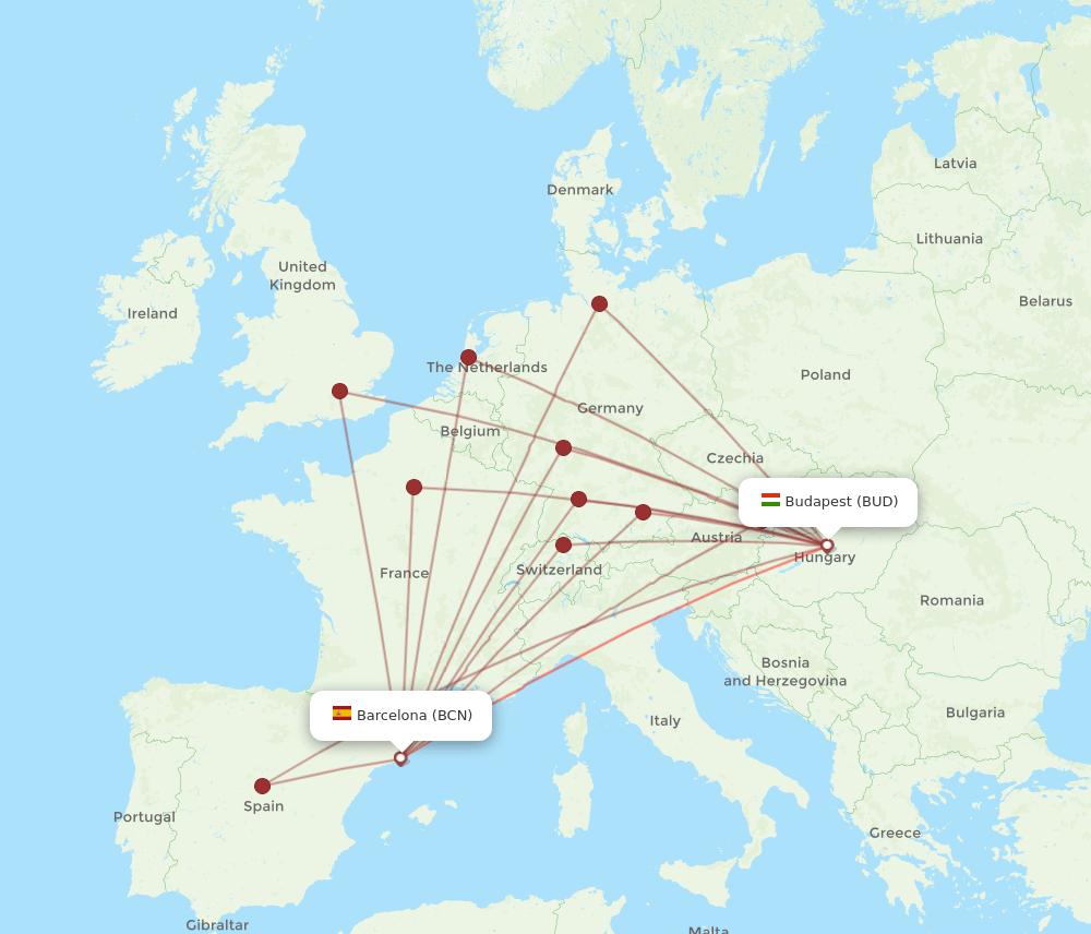 BUD-BCN flight routes