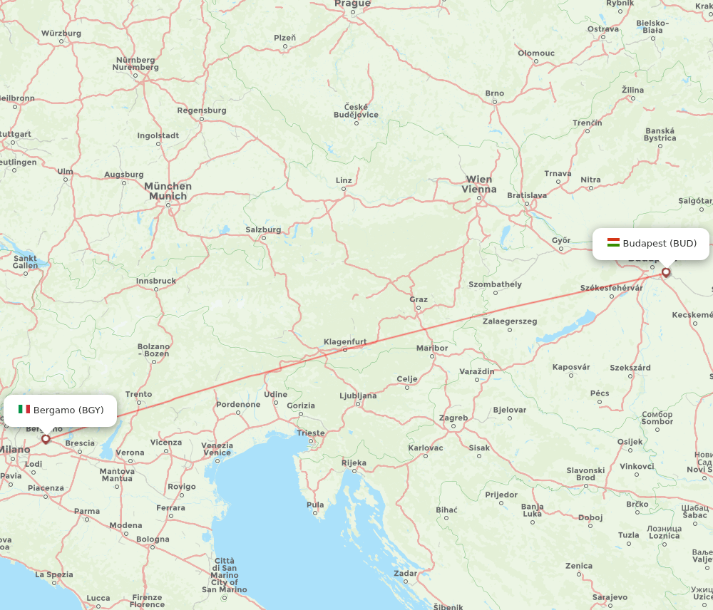 BUD to BGY flights and routes map