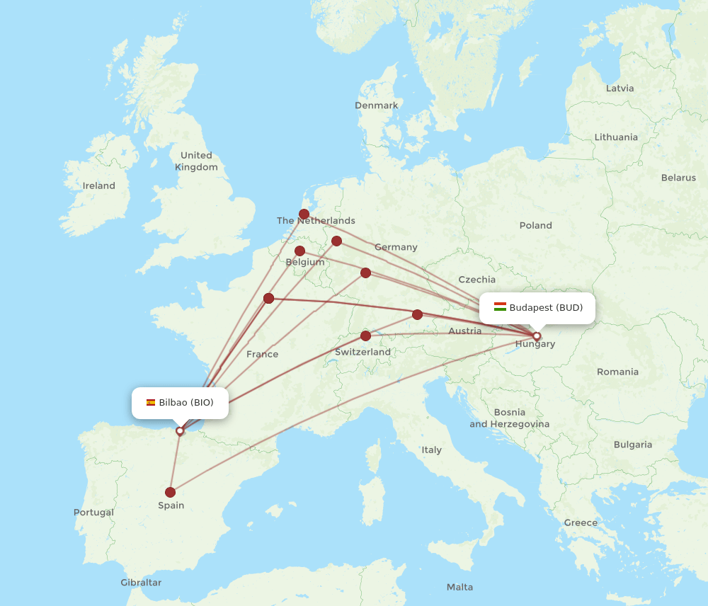 BUD to BIO flights and routes map
