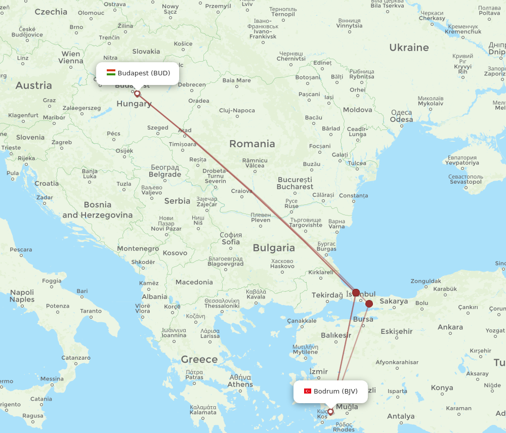 BUD to BJV flights and routes map
