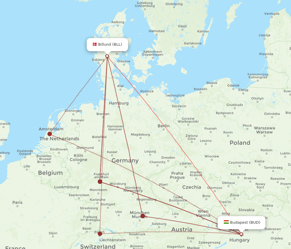 BUD-BLL flight routes