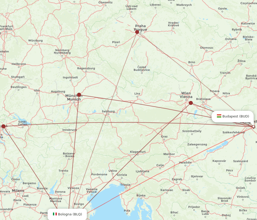 BUD to BLQ flights and routes map