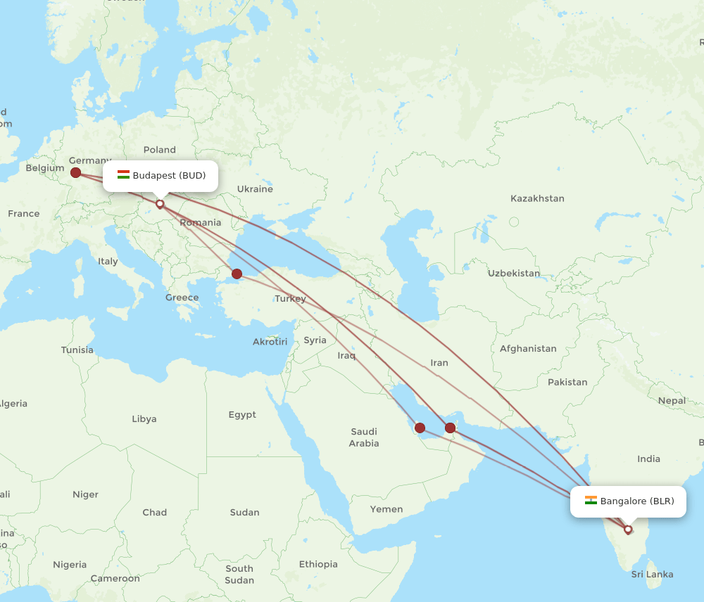 BUD-BLR flight routes