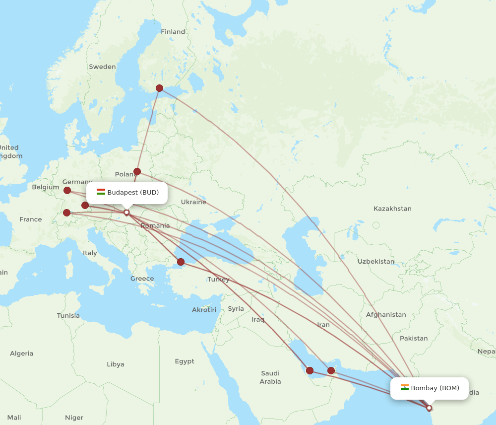 BUD-BOM flight routes