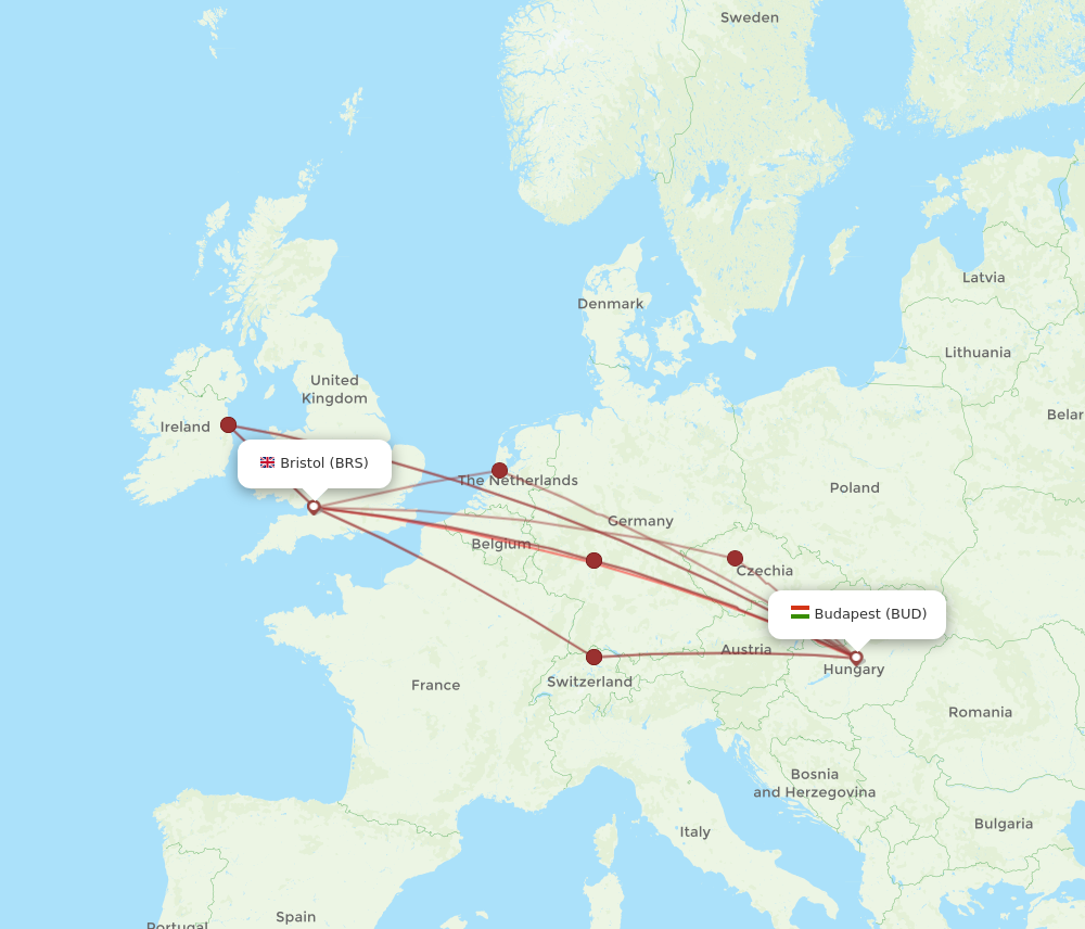 BUD to BRS flights and routes map