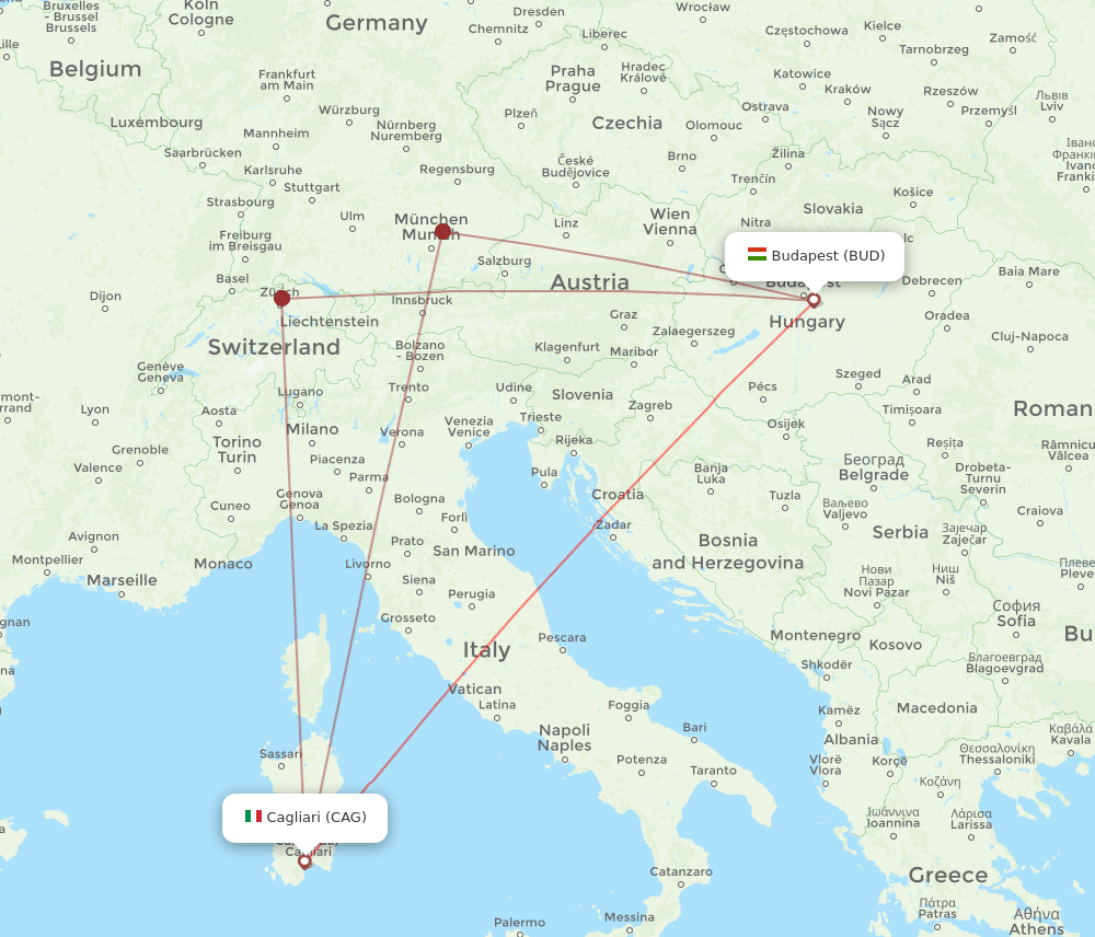 BUD-CAG flight routes