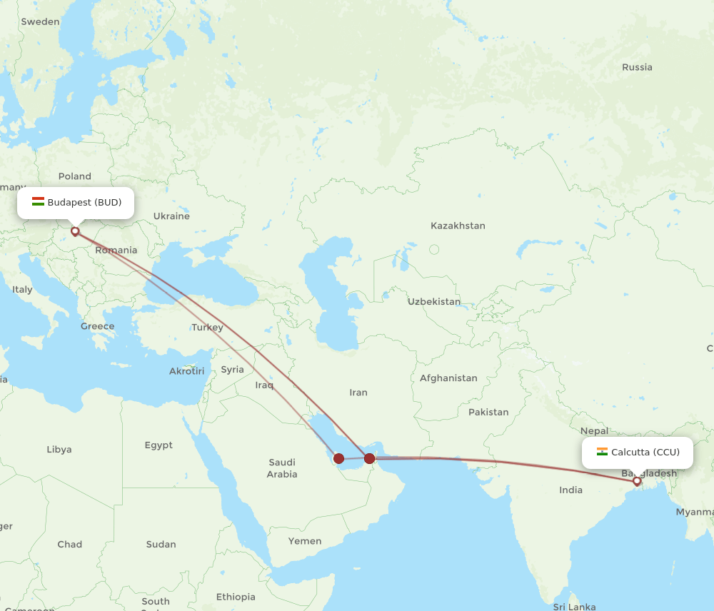 BUD to CCU flights and routes map