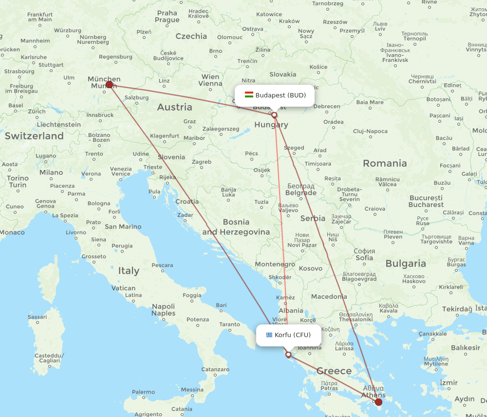 BUD-CFU flight routes