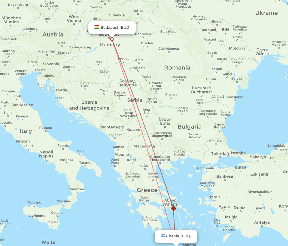 BUD-CHQ flight routes