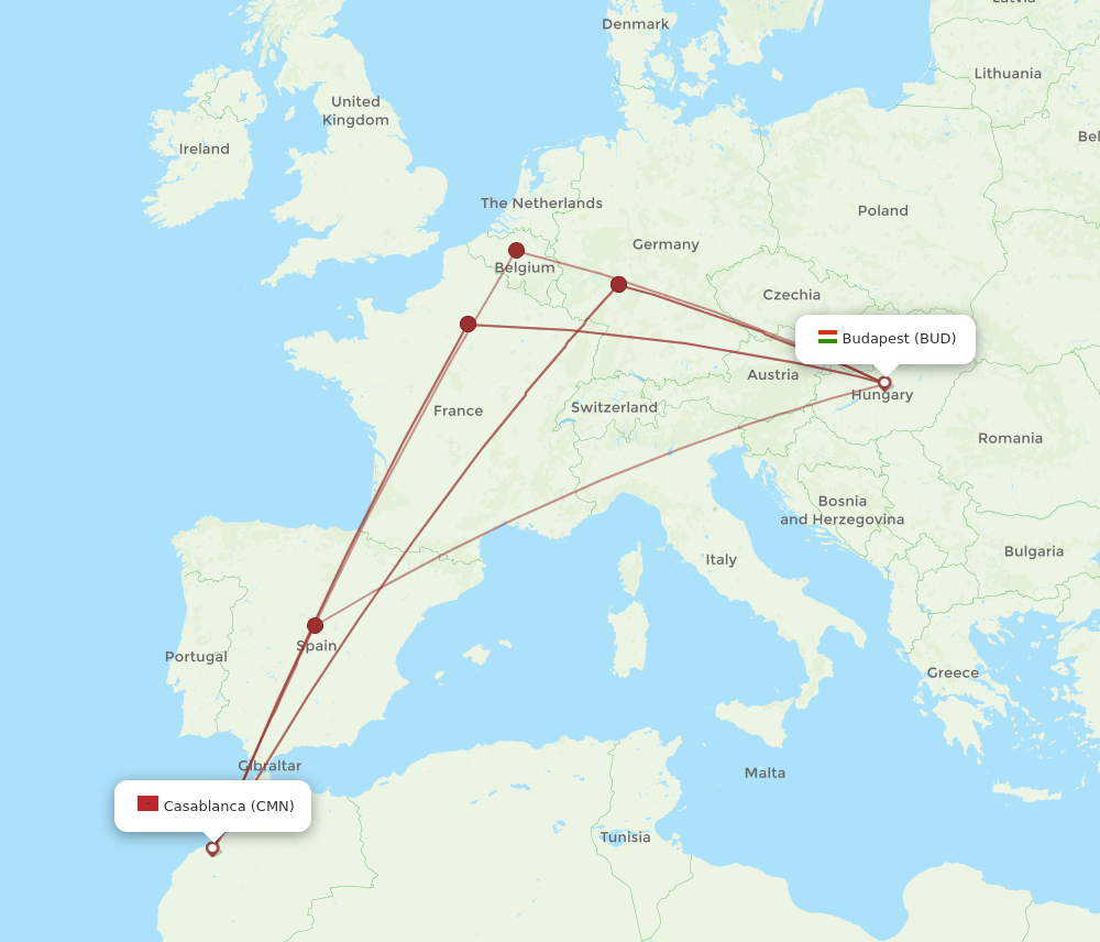 BUD-CMN flight routes