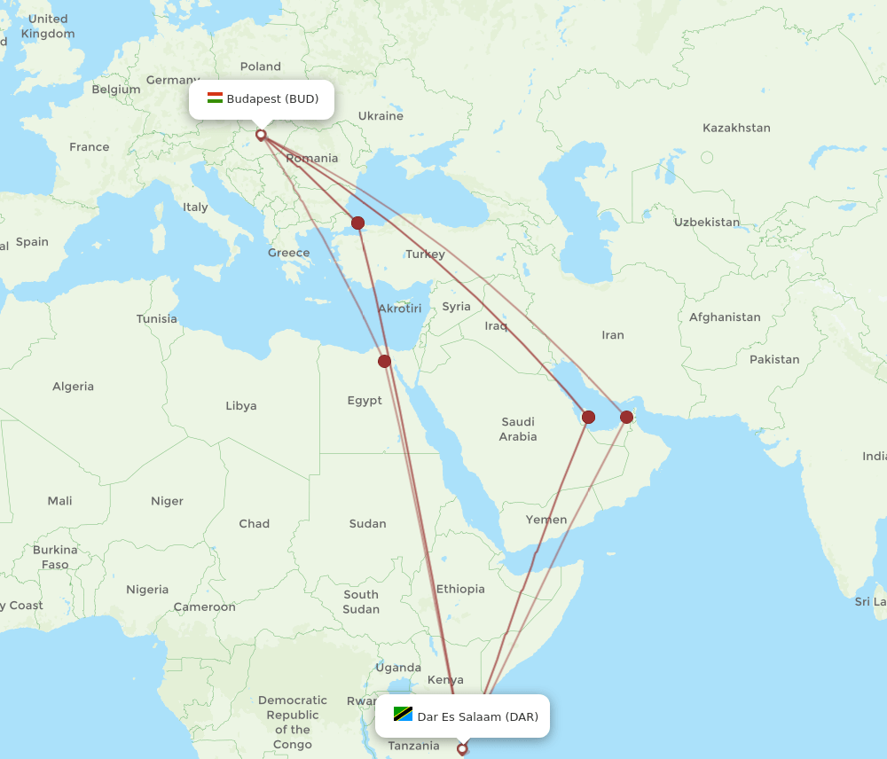 BUD-DAR flight routes