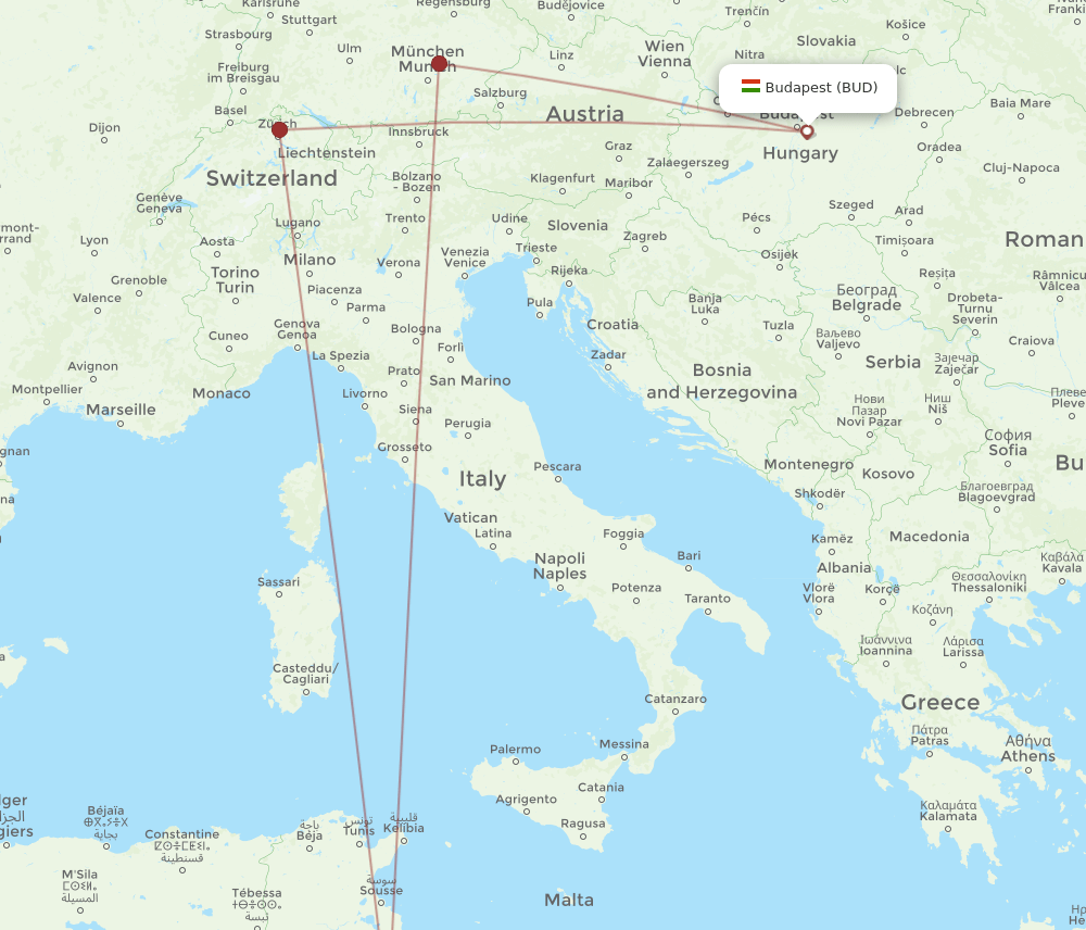 BUD-DJE flight routes