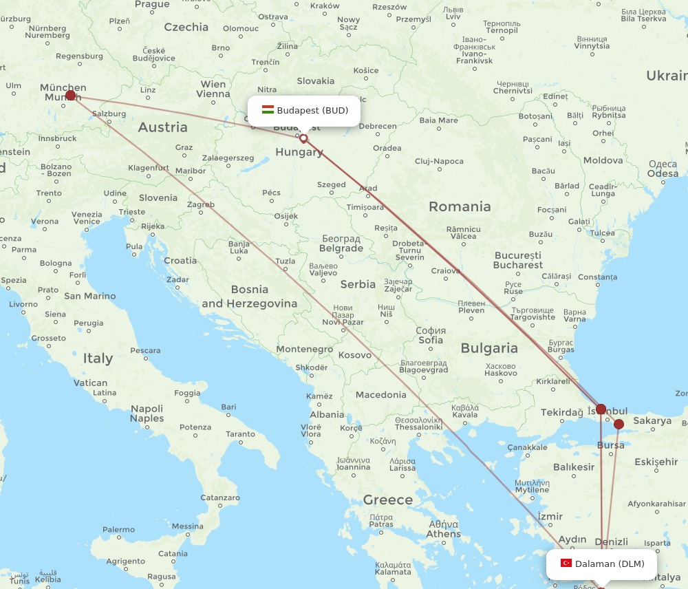 BUD to DLM flights and routes map