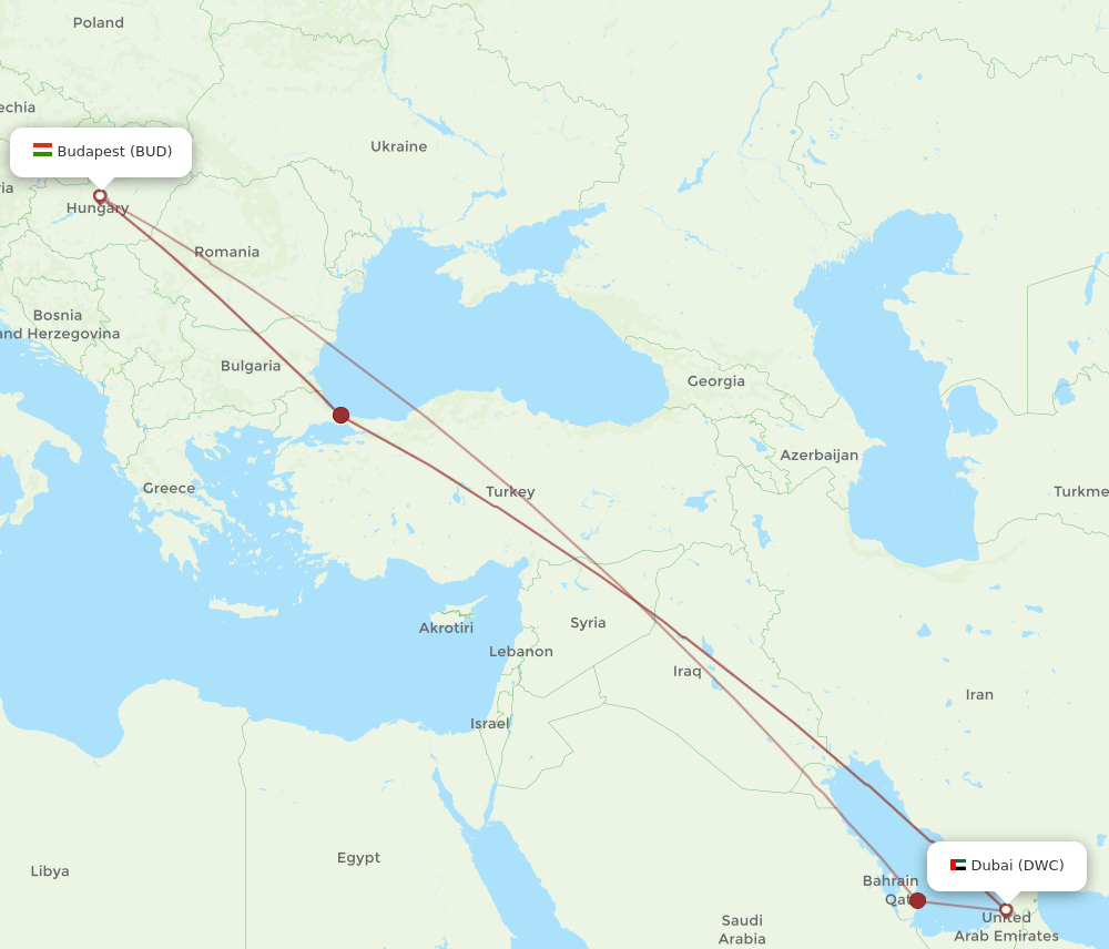 Budapest - Dubai route map and flight paths