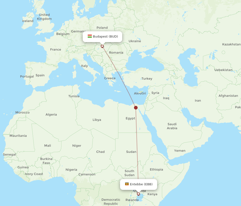 BUD-EBB flight routes