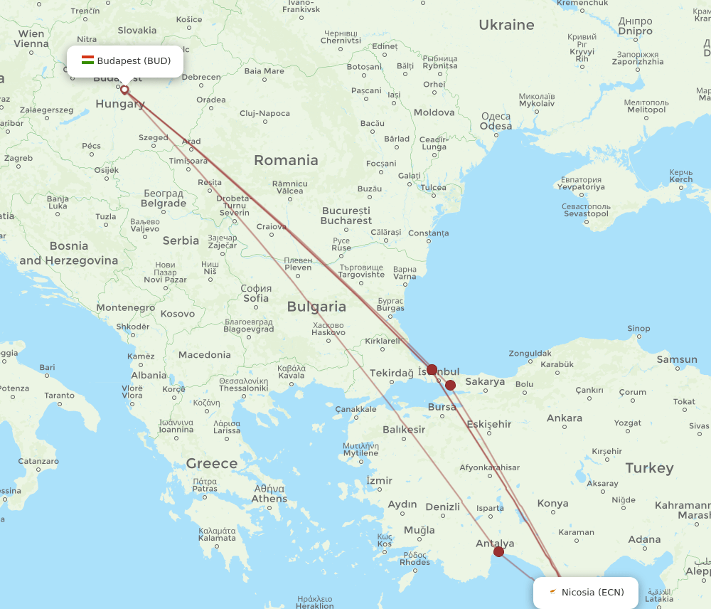 BUD-ECN flight routes