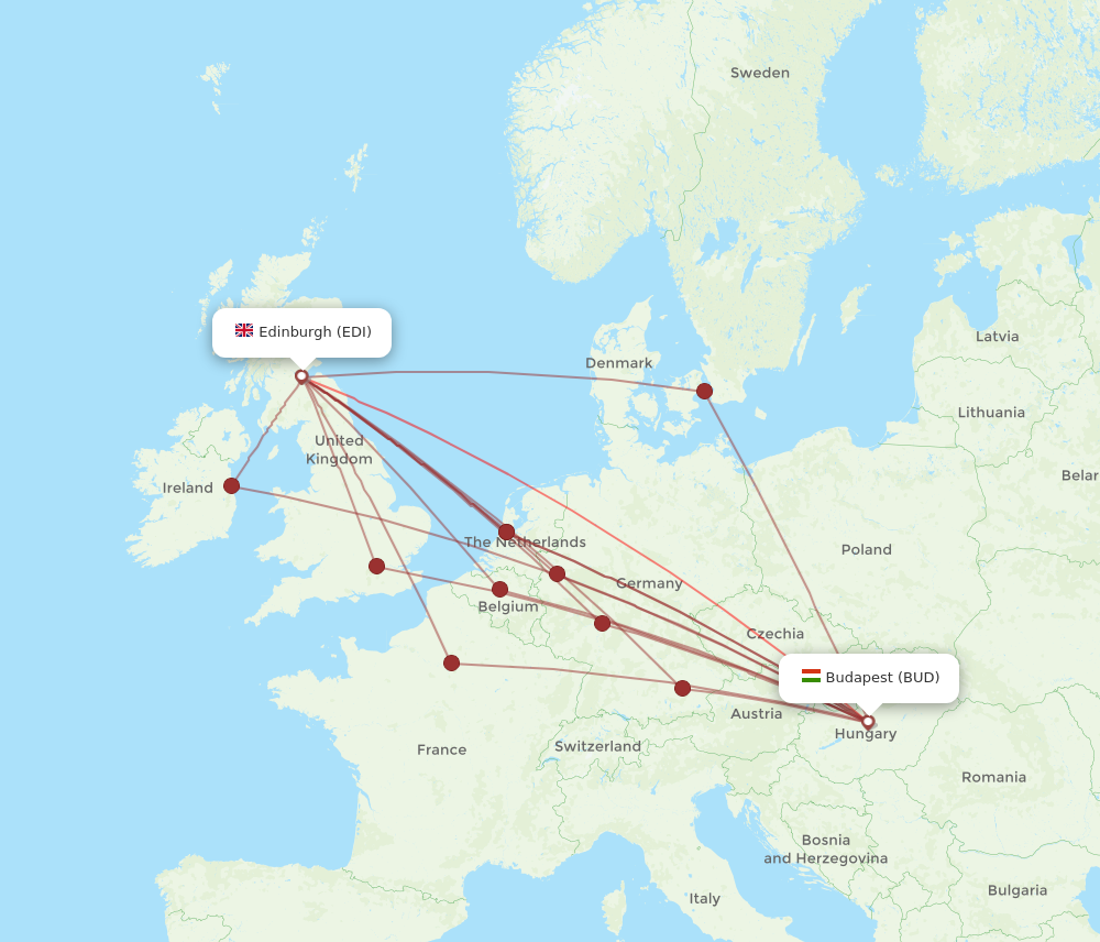 BUD to EDI flights and routes map