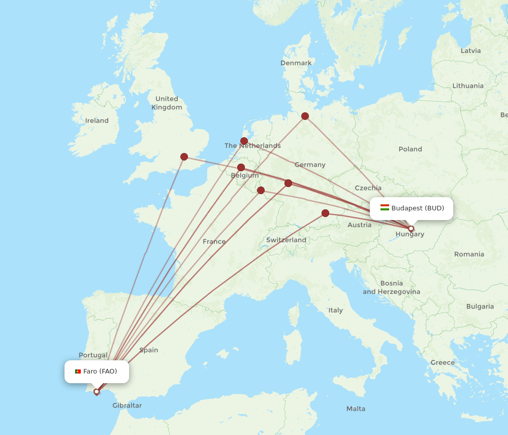 BUD to FAO flights and routes map