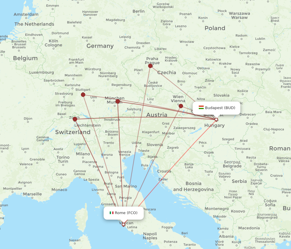 BUD to FCO flights and routes map