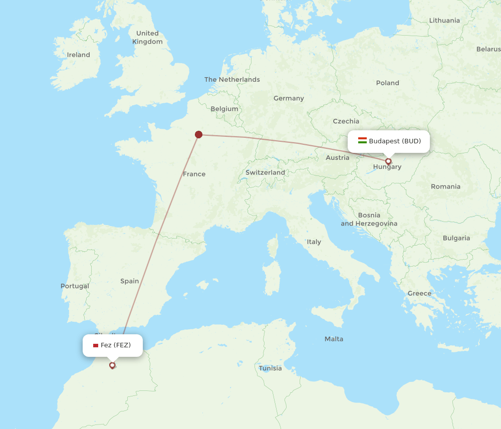BUD to FEZ flights and routes map